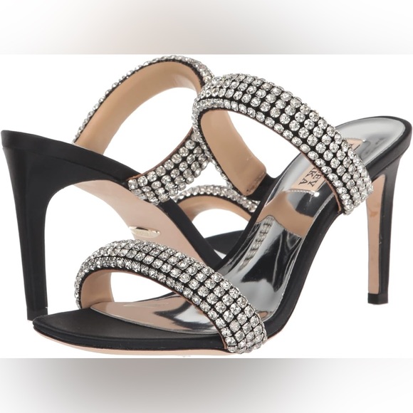 NWOT Badgley Mischka Black Sade Jeweled Double-Band Stiletto Size 7 - Picture 2 of 12